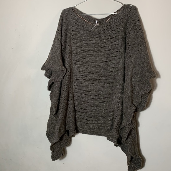 Free People Tops - Free People Brown Crochet Scallop Cape Wrap Wool Blend Sweater Size Small